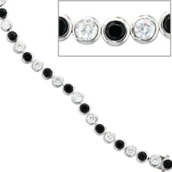 Armband mit Zirkonia schwarz weiß, 925 Silber rhodiniert, 19 cm