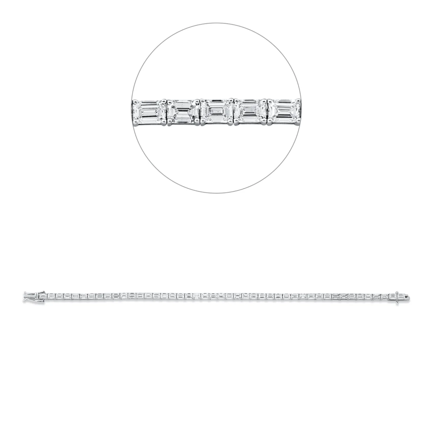 Armband 750 Weißgold 45 Diamanten Smaragd-Schliff 6,56ct TW-VSI/SI B:2,8mm L:17cm