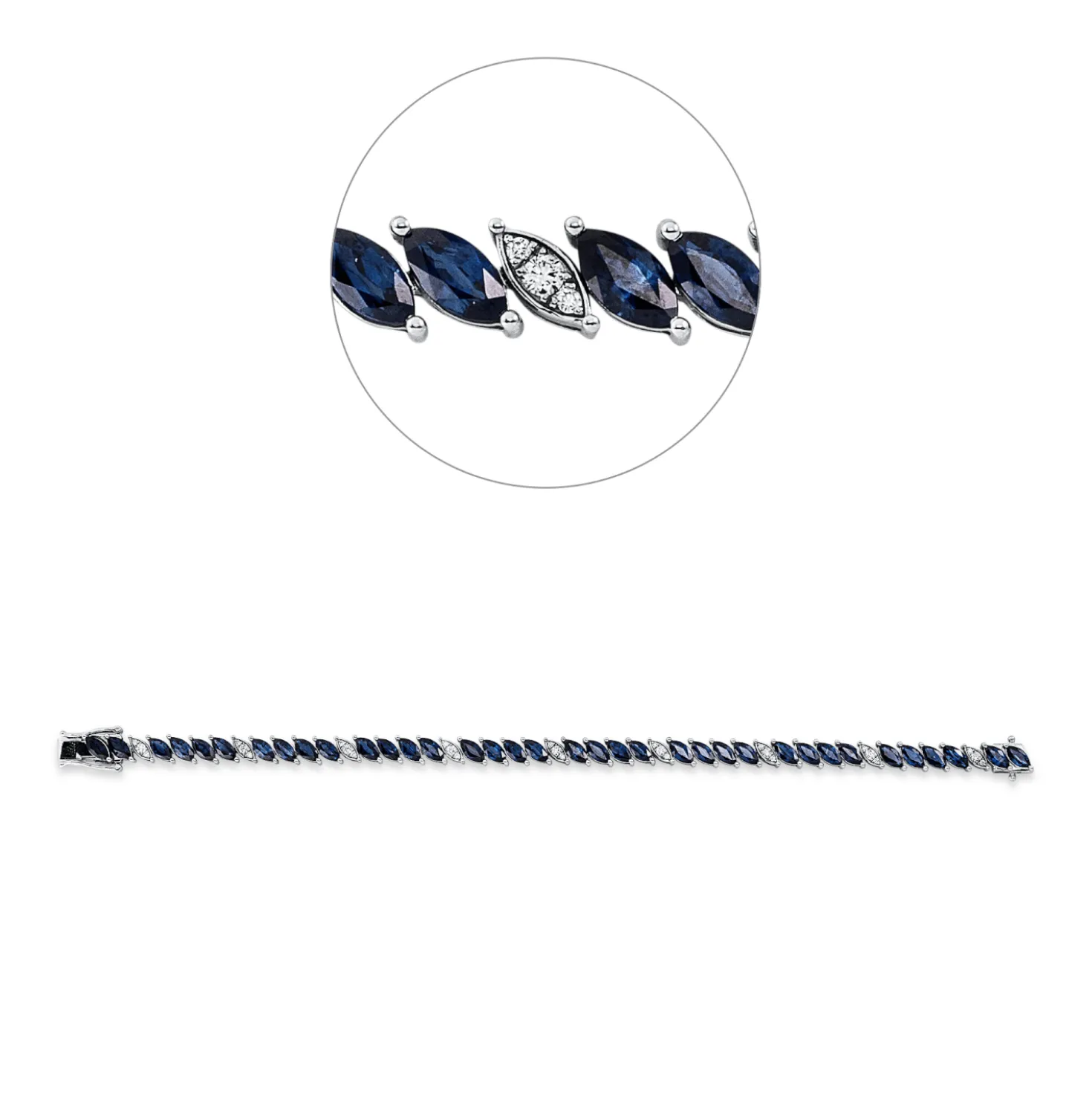 Armband 750 Weißgold 36 Saphire 10,82ct blau 27 Brillanten 0,32ct F-VSI L:17,8cm