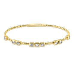 Armreif aus 750 Gelbgold 9 Diamanten Smaragd-Schliff 1,13ct TW-SI 47x55mm Zarge