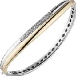 Armreif ovaler Armband mit 55 Diamanten 0.328Ct W/SI 585 Gold Gelbgold Weißgold