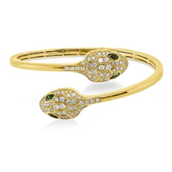 Armreif Schlange 750 Gelbgold 4 Tsavorithe 0,78ct grün 84 Brillanten 1,1ct 47x56mm