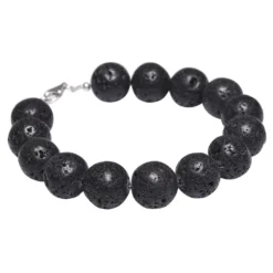 Armschmuck, Armband aus echter Lava & 925 Silber, schwarz