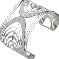 Armspange offener Armreif Armband mit Bogen-Muster, breit glitzernd, Edelstahl
