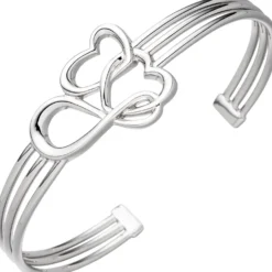 Armspange offener Armreif Armband mit 2 Herzen & Unendlichkeit Symbol 925 Silber