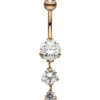 Bauchnabelpiercing Piercing Edelstahl rotvergoldet mit 4 Zirkonia weiß beweglich