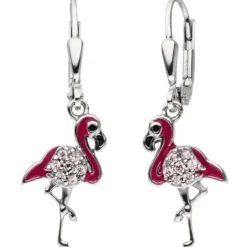 -Boutons Ohrhänger 9,4x29,7mm Flamingo mit Zirkonia Lackeinlagen 925 Silber