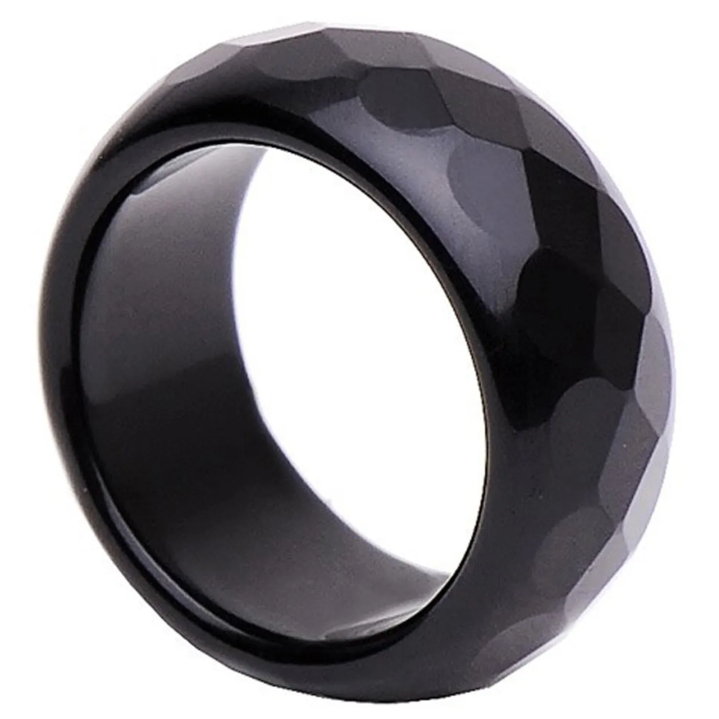 Breiter Ring aus Onyx schwarz schlicht facettiert Onyxring Fingerring