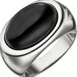 Breiter Ring Damenring mit Onyx oval schwarz 925 Silber Onyxring Fingerring