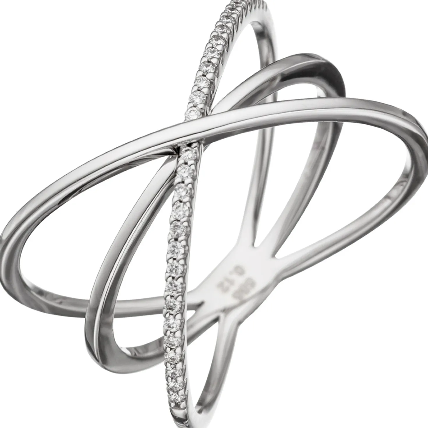 Breiter Ring 30 Diamanten 0.12Ct W/SI Brillanten 585 Gold Weißgold Diamantring