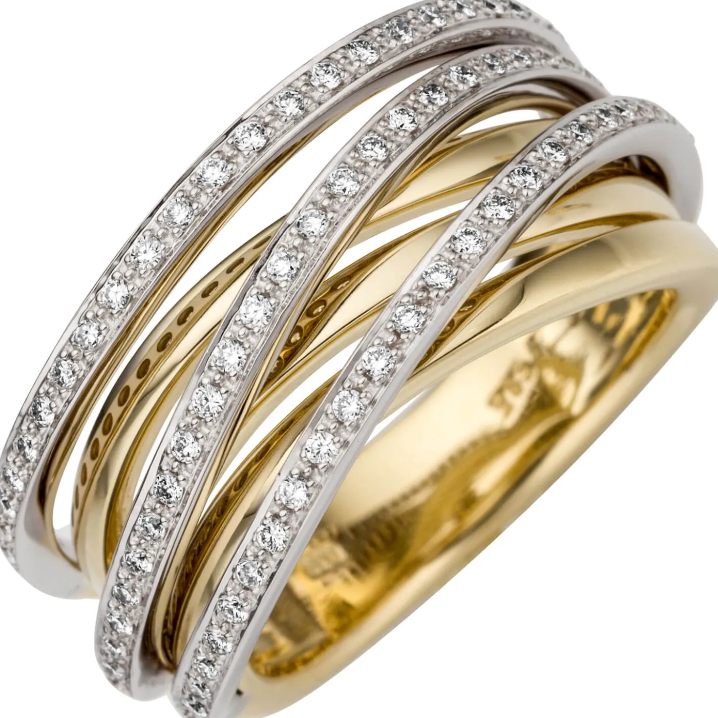 Breiter Ring 585 Gold gelb/weiß bicolor 78 Diamanten Brillanten 0,39 Ct. W-SI