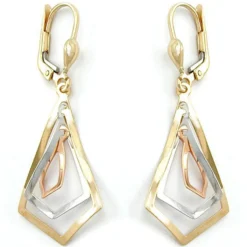 Brisur Ohrhänger 40x16mm Ohrringe Rhomben 375 Gold tricolor Gelb Rot Weiß Damen