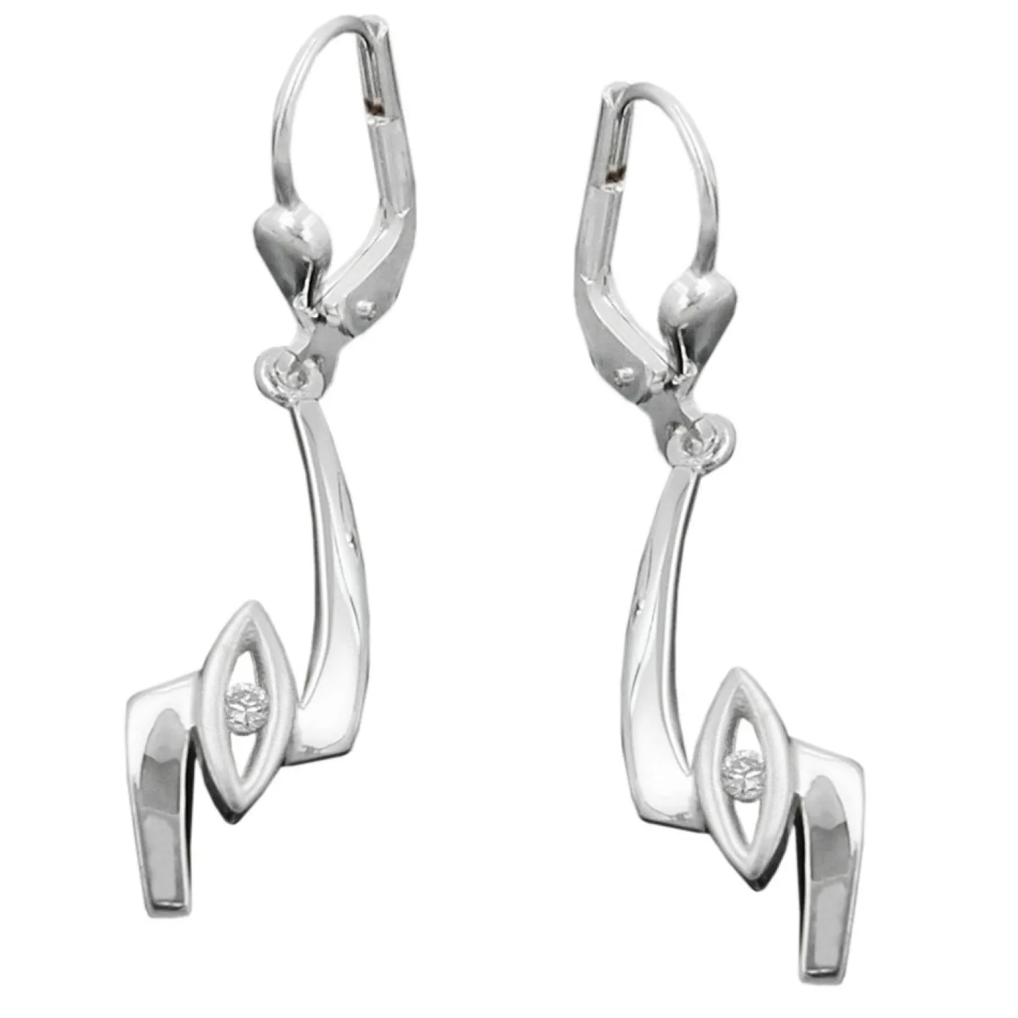 Brisur Ohrhänger 36x8mm Ohrringe mit Zirkonia schlicht echtes 925 Silber Damen