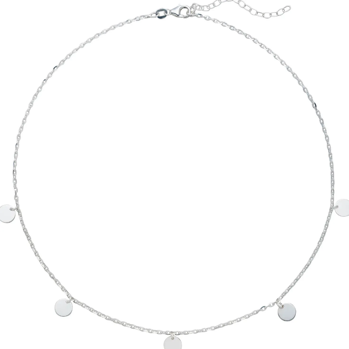 Collier Ankerkette Halskette 925 Silber mit 5 runden Anhänger Plättchen 39-44cm