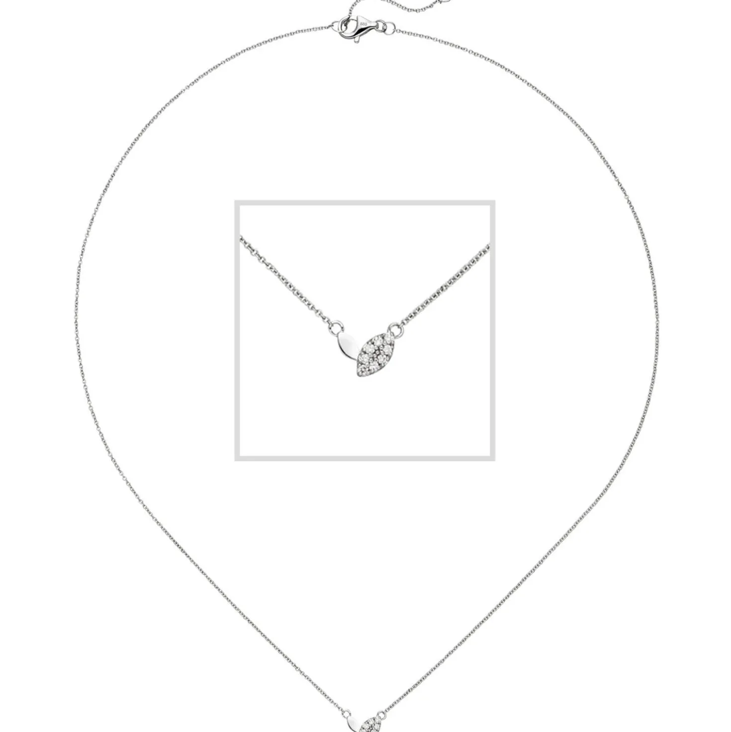 Collier Ankerkette mit Anhänger 585 Weißgold 8 Diamanten 0.06Ct 42-45cm
