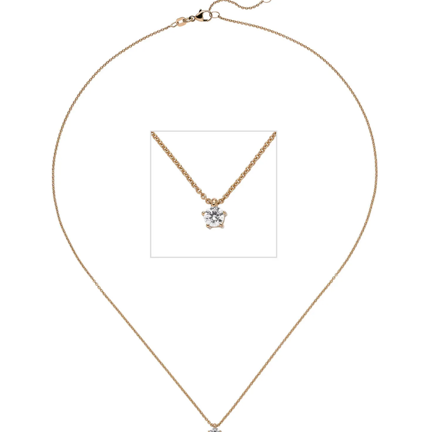 Collier Ankerkette mit Anhänger Solitär Diamant 0.15Ct 585 Rotgold 45cm