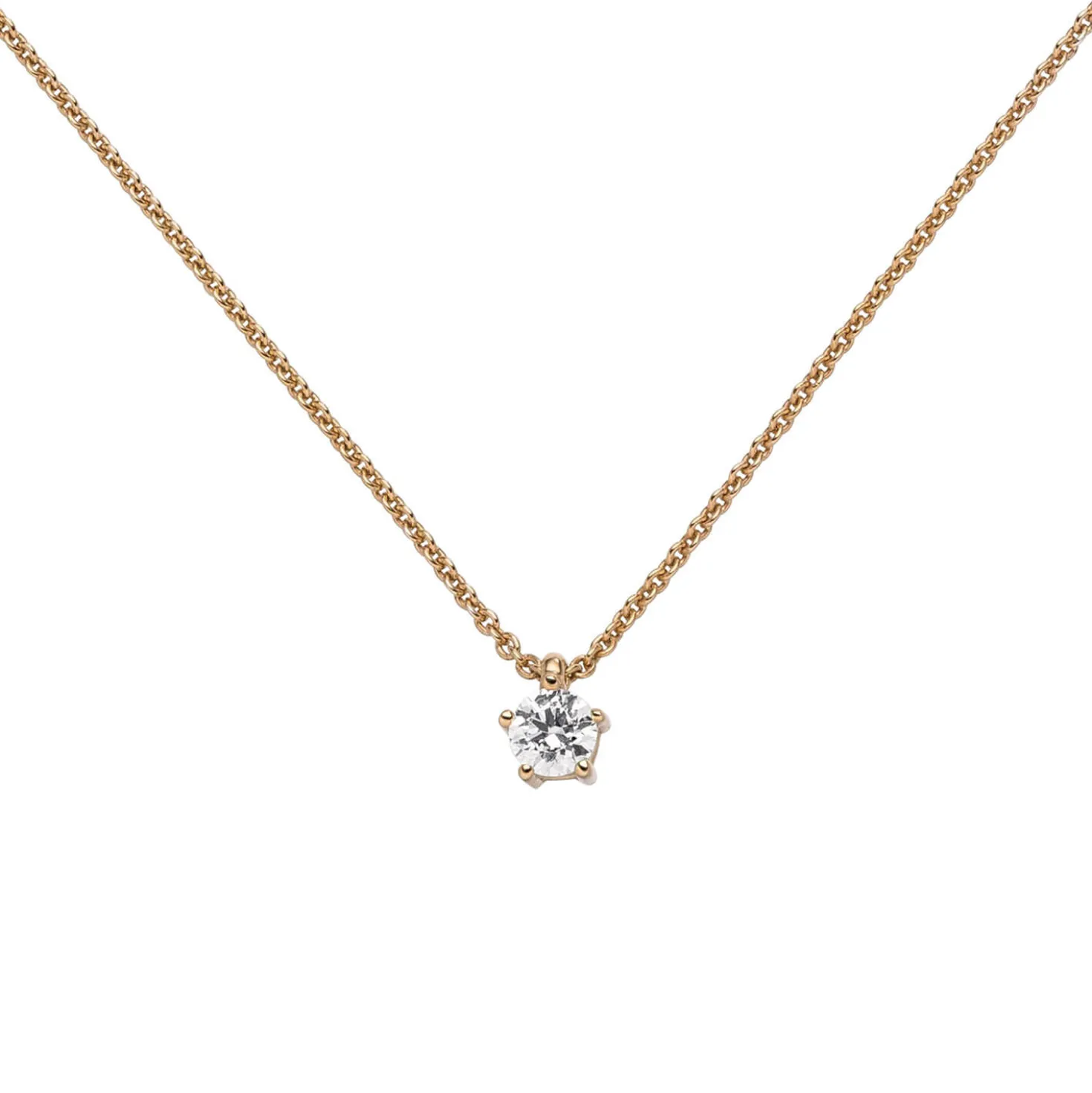 Collier Ankerkette mit Anhänger Solitär Diamant 0.15Ct 585 Rotgold 45cm