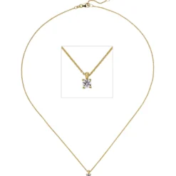 Collier Ankerkette mit Anhänger Solitär Diamant 0.15Ct 585 Gelbgold 45cm