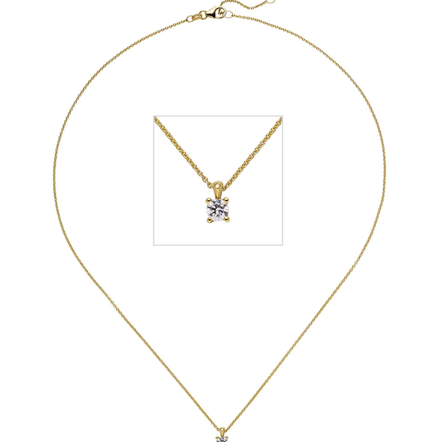 Collier Ankerkette mit Anhänger Solitär Diamant 0.15Ct 585 Gelbgold 45cm