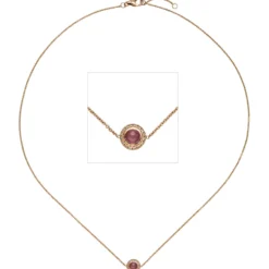 Collier Ankerkette mit Turmalin-Cabochon 16 Diamanten 0.05Ct 585 Rotgold