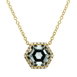 Collier aus 750 Gelbgold Amethyst 1,6ct grün 24 Brillanten 0,11ct TW-SI L:43,2cm