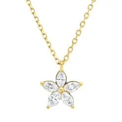 Collier aus 750 Gelbgold 5 Diamanten Navette-Schliff 0,25ct TW-SI L:45cm