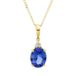 Collier aus 585 Gelbgold Tansanit 2,07ct blau 3 Brillanten 0,04ct TW-SI L:45,7cm