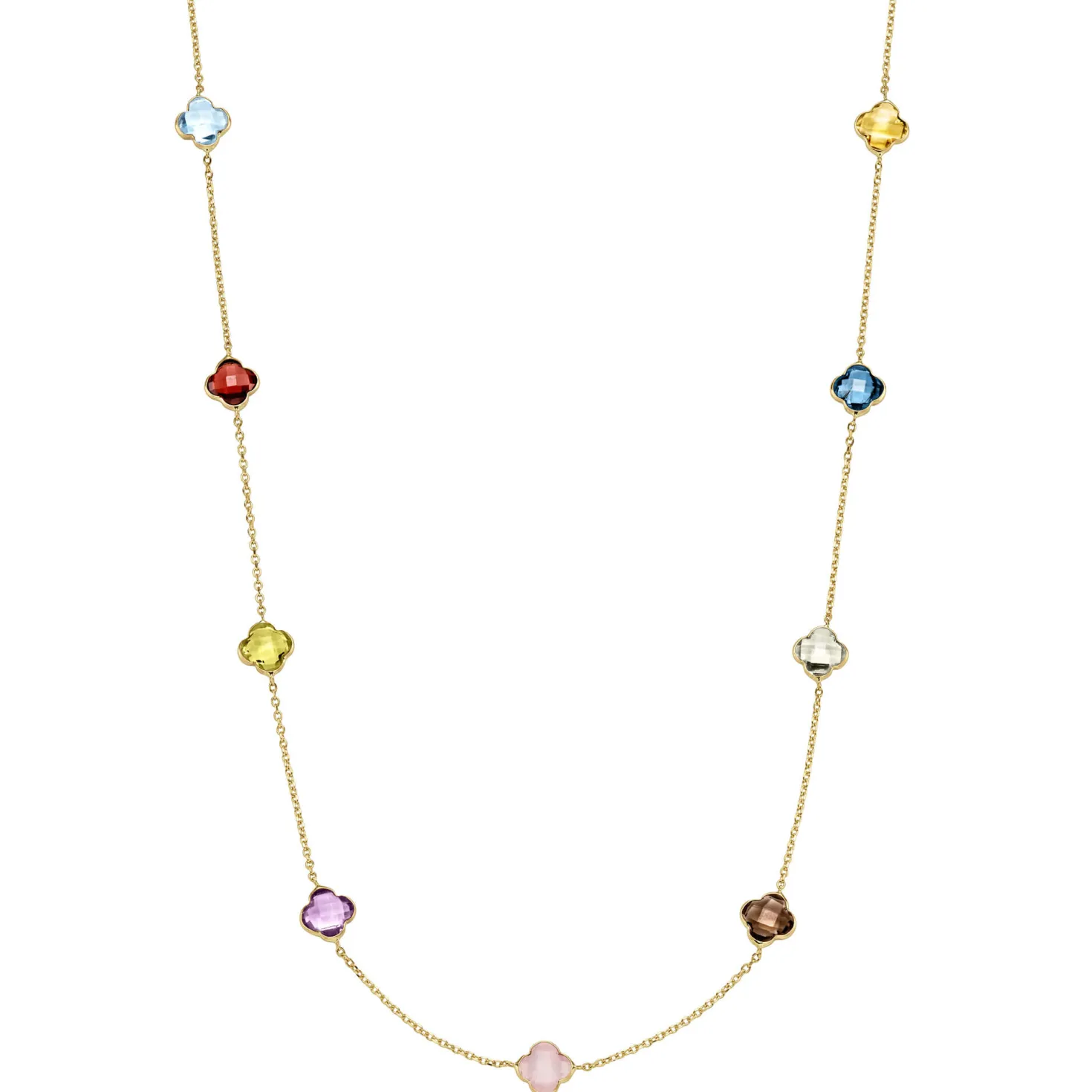 Collier aus 585 Gold Gelbgold Kleeblatt Blumen echte Edelsteine multicolor 45cm