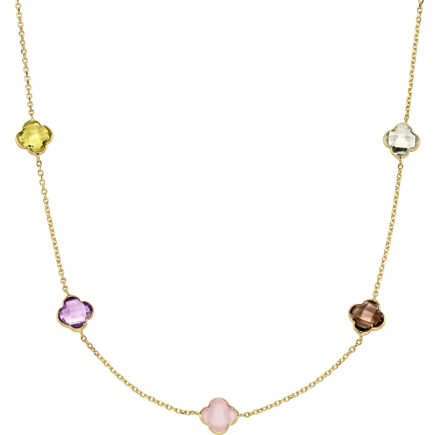 Collier aus 585 Gold Gelbgold Kleeblatt Blumen echte Edelsteine multicolor 45cm