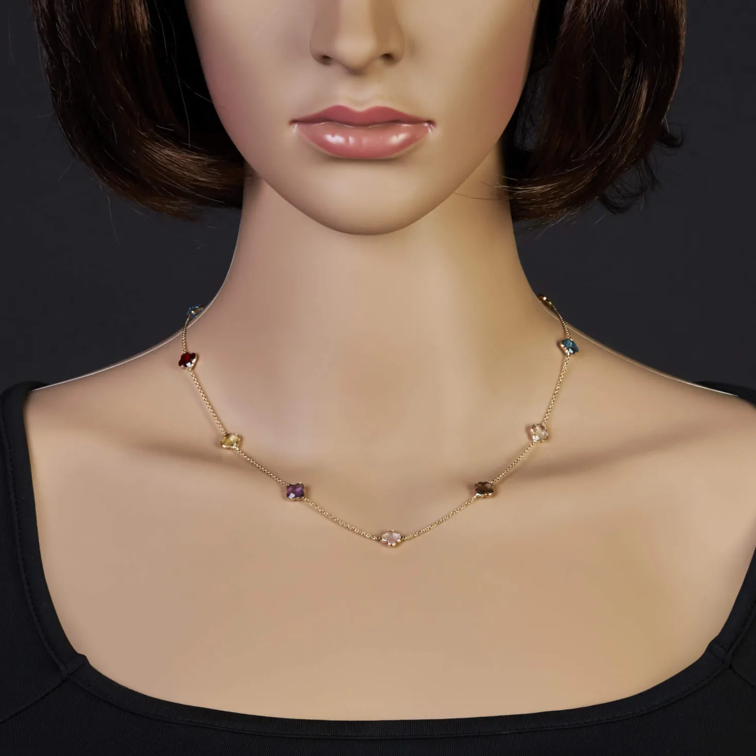 Collier aus 585 Gold Gelbgold Kleeblatt Blumen echte Edelsteine multicolor 45cm