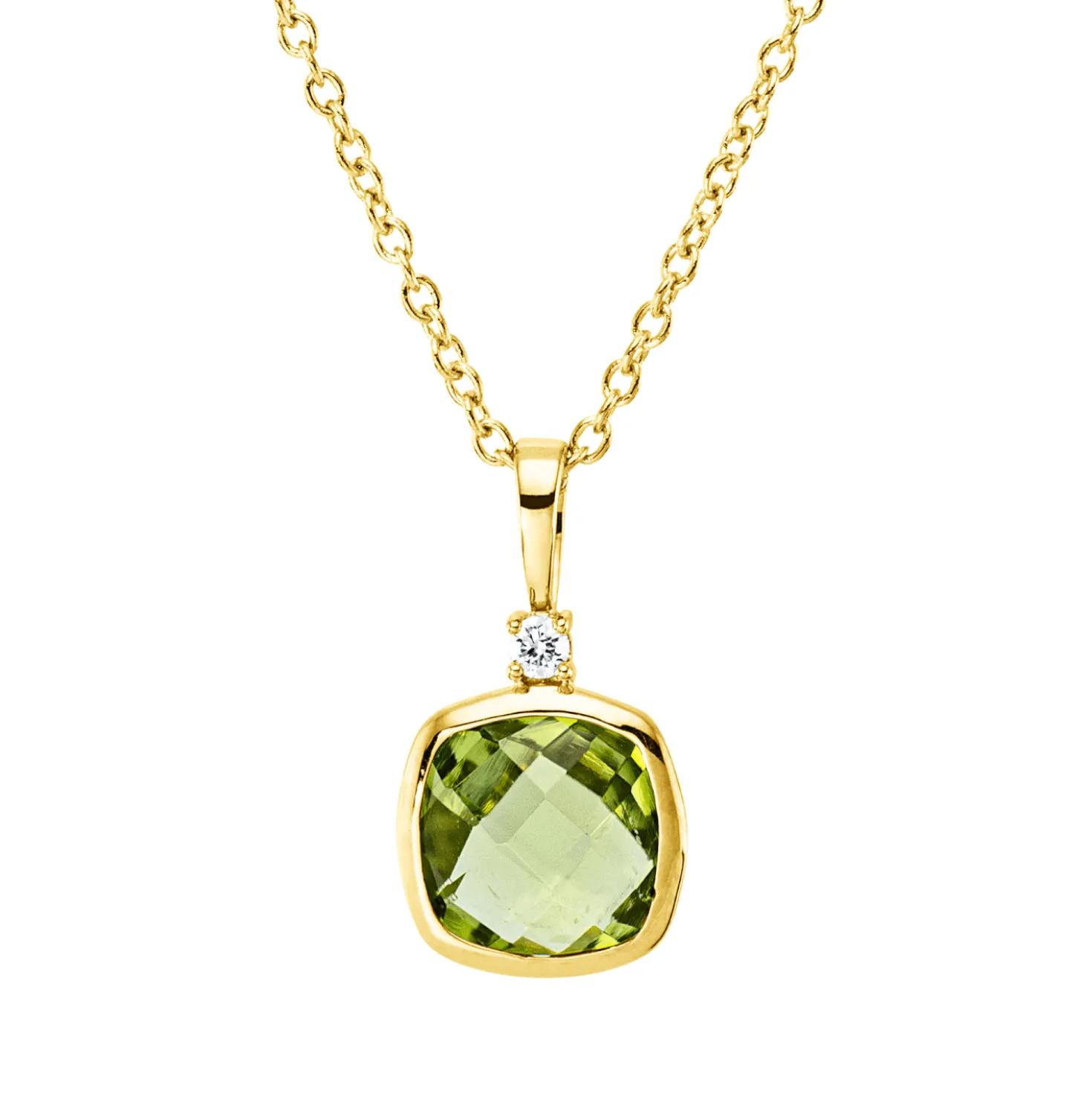 Collier aus 750 Gold Gelbgold Peridot 0,95ct Brillant 0,02ct TW-SI L:45cm