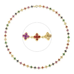 Collier aus 750 Gold Gelbgold 265 Saphire 7,76ct mehrfarbig L:45cm