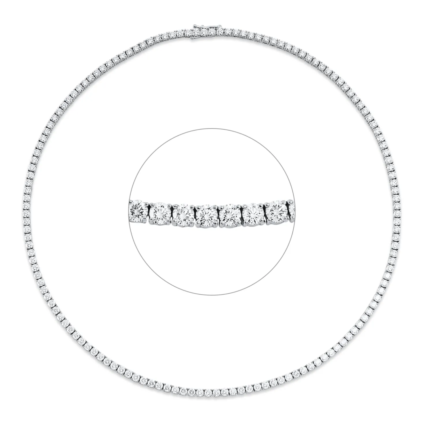 Collier aus 750 Gold Weißgold 145 Brillanten 10,64ct TW-SI L:42cm 4er-Krappe
