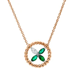 Collier aus 750 Gold weiß/rot 3 Smaragde 0,29ct grün mit Diamant L:43,2cm