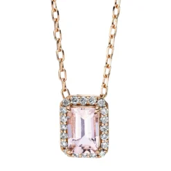 Collier aus 585 Rotgold Morganit 0,48ct rosa 20 Brillanten 0,09ct TW-SI L:45,7cm