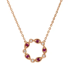 Collier aus 750 Rotgold 5 Rubine 0,09ct rot 5 Brillanten 0,03ct TW-SI L:45cm