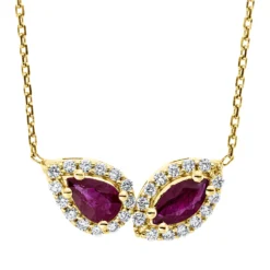 Collier aus 750 Rotgold 2 Rubine 1,05ct rot 28 Brillanten 0,27ct F-VSI L:43,2cm