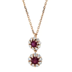 Collier aus 750 Rotgold 2 Rubine 0,38ct rot 18 Brillanten 0,26ct TW-SI L:43,2cm