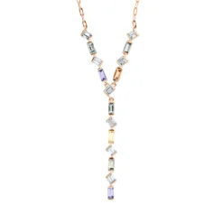 Collier aus 750 Rotgold 8 Saphire 1,18ct mehrfarbig mit Diamanten L:45,7cm