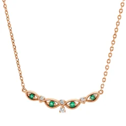 Collier aus 750 Rotgold 4 Smaragde 0,06ct grün 4 Brillanten 0,05ct TW-SI L:45cm