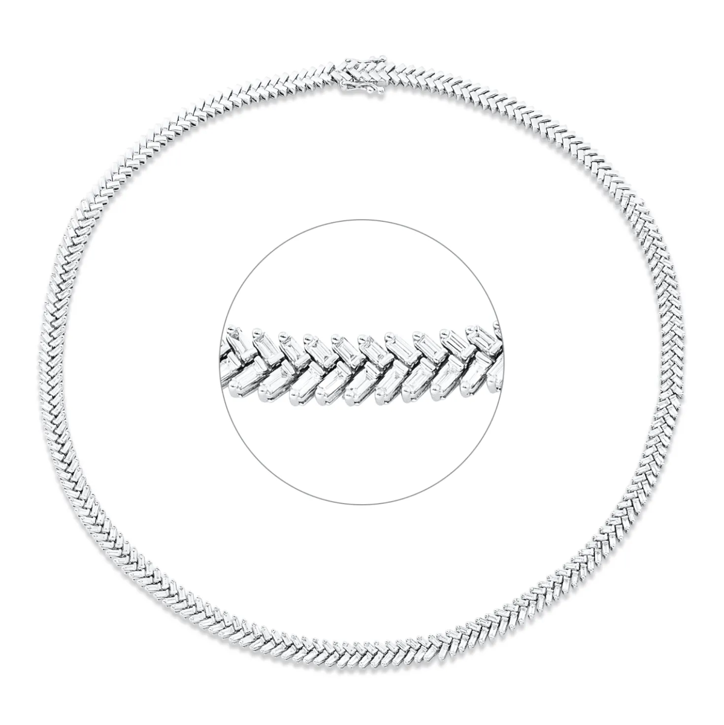 Collier aus 585 Weißgold 252 Diamanten Trapez-Schliff 4,04ct TW-VSI/SI L:38,1cm