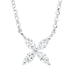Collier aus 750 Weißgold 4 Diamanten Navette-Schliff 0,13ct TW-SI L:43cm