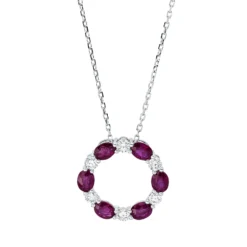Collier aus 750 Weißgold 6 Rubine 1,24ct rot 6 Brillanten 0,34ct F-VSI L:45,7cm