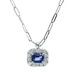 Collier aus 750 Weißgold Saphir 0,26ct blau 14 Brillanten 0,09ct TW-SI L:45,7cm