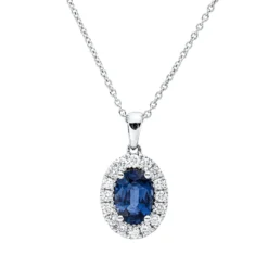 Collier aus 750 Weißgold Saphir 0,84ct blau 16 Brillanten 0,19ct TW-VSI L:45cm