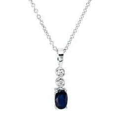 Collier aus 750 Weißgold Saphir 0,35ct blau 2 Brillanten 0,03ct TW-SI L:45cm