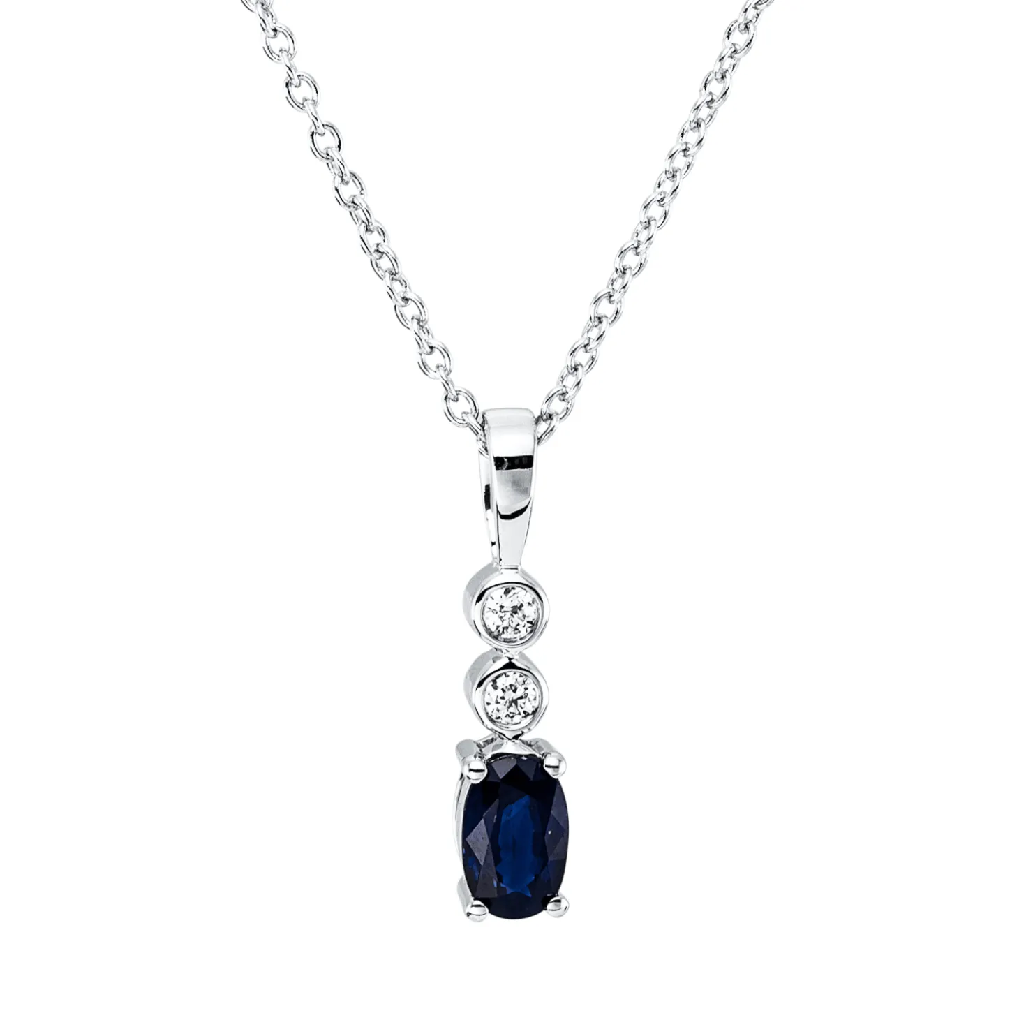 Collier aus 750 Weißgold Saphir 0,35ct blau 2 Brillanten 0,03ct TW-SI L:45cm