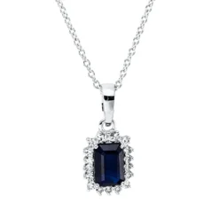 Collier aus 750 Weißgold Saphir 0,68ct blau 18 Diamanten 0,11ct TW-SI L:45cm