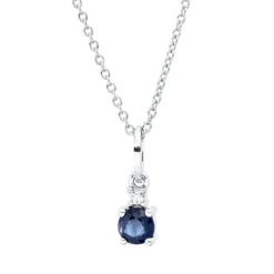 Collier aus 750 Weißgold Saphir 0,31ct blau Brillant 0,02ct TW-SI L:45cm