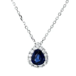 Collier aus 750 Weißgold Saphir 0,59ct blau 13 Brillanten 0,24ct TW-SI L:43,2cm